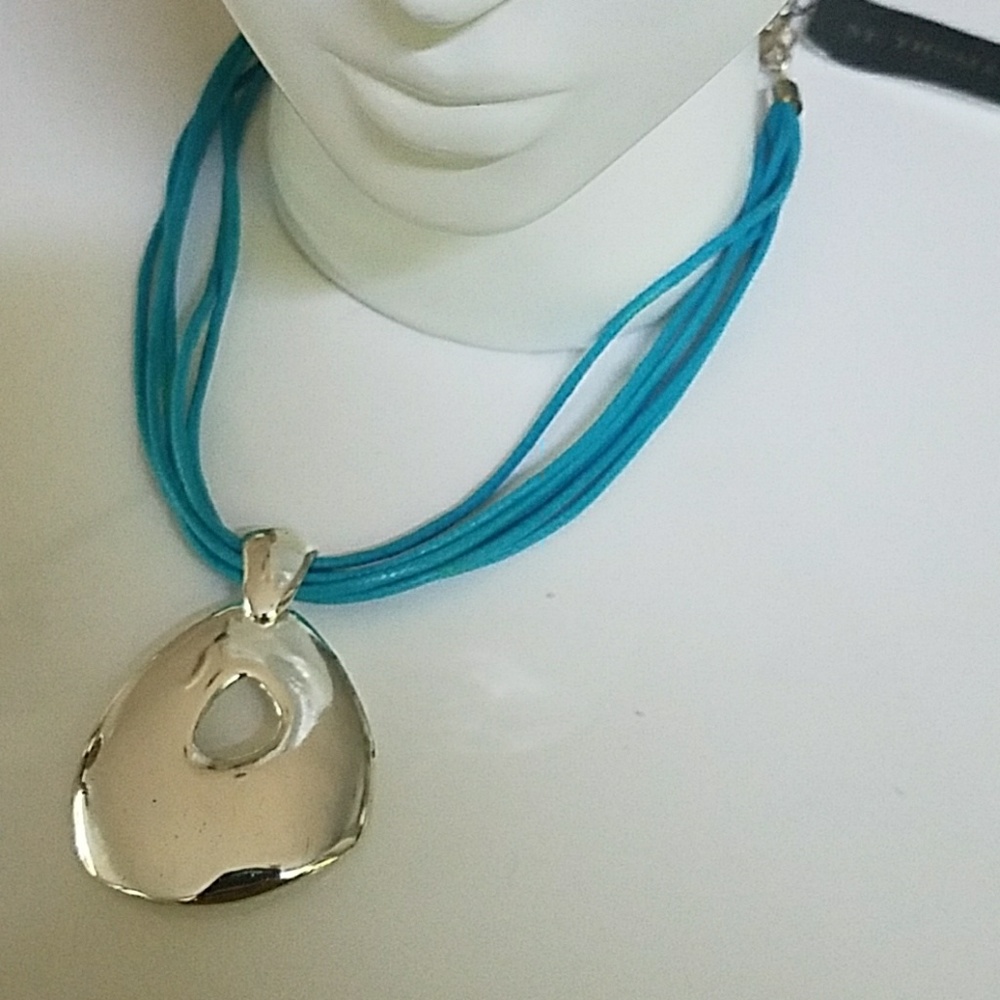 CLEARANCE Modern silver and teal necklace